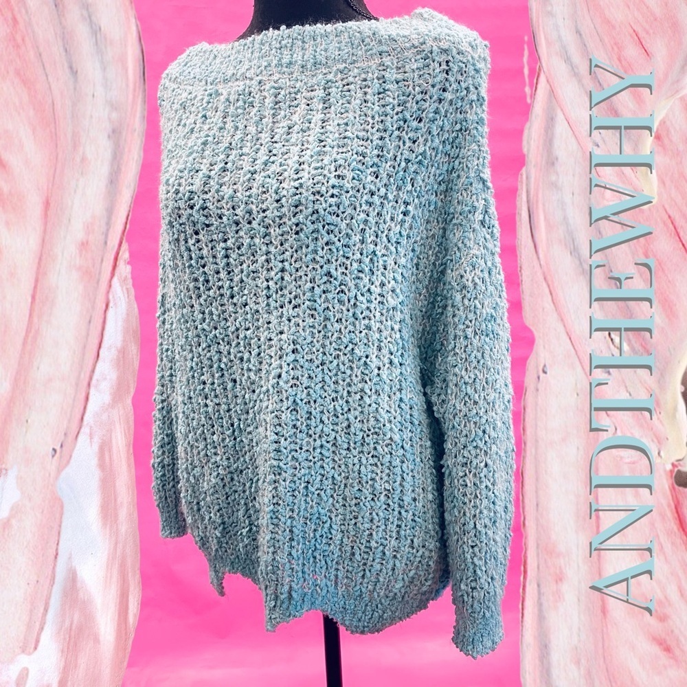 AND THE WHY Chunky Blue Wavy Hem Sweater Size S/M
